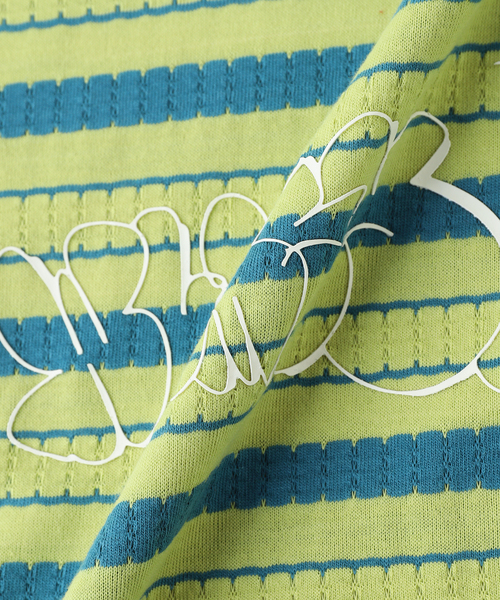 Whimsy(ウィムジー)の「Whimsy / ウィムジー BUBBLE LETTERD BORDER TOP(Tシャツ/カットソー・メンズ・グリーン/ブルー・MEDIUM)」の6枚目の写真