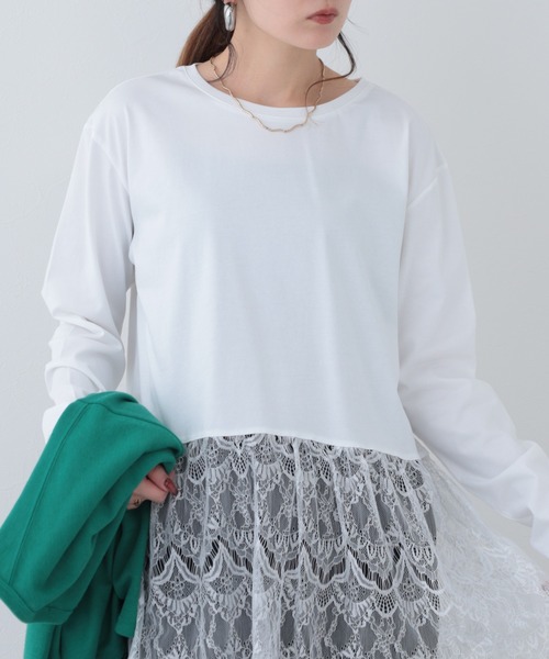 FUNALIVE(ファンアライブ)の「26AW 接触冷感裾レース切替長袖カットソー(Tシャツ/カットソー・レディース・アイボリー/ブラック・M-L)」の5枚目の写真