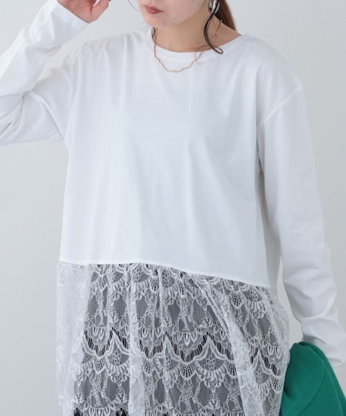 FUNALIVE(ファンアライブ)の「26AW 接触冷感裾レース切替長袖カットソー(Tシャツ/カットソー・レディース・アイボリー/ブラック・M-L)」の6枚目の写真