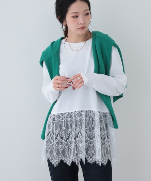 FUNALIVE(ファンアライブ)の「26AW 接触冷感裾レース切替長袖カットソー(Tシャツ/カットソー・レディース・アイボリー/ブラック・M-L)」の9枚目の写真