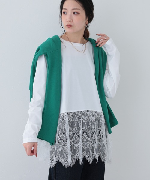 FUNALIVE(ファンアライブ)の「26AW 接触冷感裾レース切替長袖カットソー(Tシャツ/カットソー・レディース・アイボリー/ブラック・M-L)」の3枚目の写真