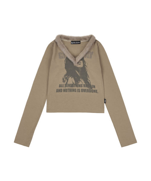 GILAARCHIVE(ギラアーカイブ)の「ファーランナウェイガール Vネック 長袖 ベージュ(Tシャツ/カットソー・レディース・その他・FREE)」の5枚目の写真
