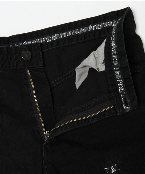 n(n) BY NUMBER (N)INE（エヌエヌバイナンバーナイン）の「直営店限定_TAPERD PANTS_STRETCH DENIM(DAMAGED_BANDANA)（デニムパンツ・メンズ・ブラック×ブラック・2/5/3/4）」の6枚目の写真