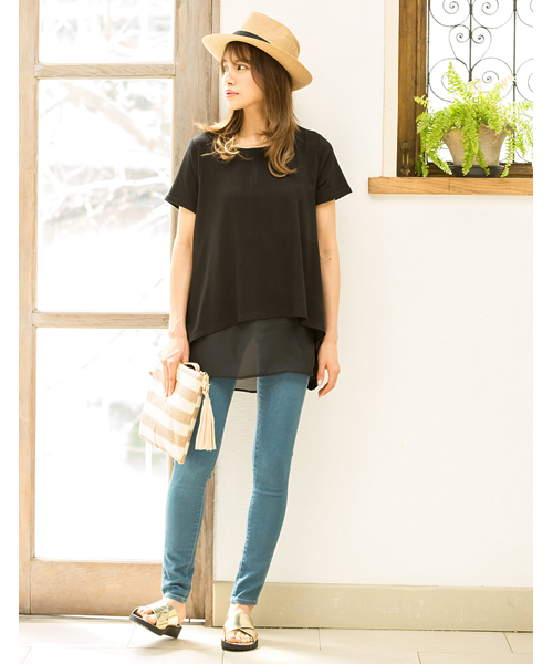 Re:EDIT（リエディ）の「シフォン切り替えカットソートップス[夏新作][Re:EDIT/リエディ]（Tシャツ/カットソー・レディース・ブラック×ブラック/ホワイト×ホワイト/グレー×ホワイト/カーキオリーブ/ブラック×ホワイト・MEDIUM）」の3枚目の写真