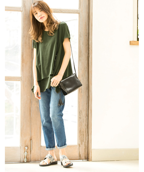 Re:EDIT（リエディ）の「シフォン切り替えカットソートップス[夏新作][Re:EDIT/リエディ]（Tシャツ/カットソー・レディース・ブラック×ブラック/ホワイト×ホワイト/グレー×ホワイト/カーキオリーブ/ブラック×ホワイト・MEDIUM）」の5枚目の写真