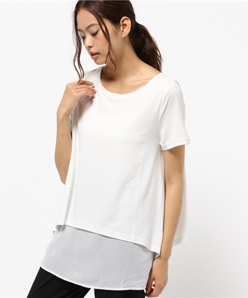 Re:EDIT（リエディ）の「シフォン切り替えカットソートップス[夏新作][Re:EDIT/リエディ]（Tシャツ/カットソー・レディース・ブラック×ブラック/ホワイト×ホワイト/グレー×ホワイト/カーキオリーブ/ブラック×ホワイト・MEDIUM）」の14枚目の写真