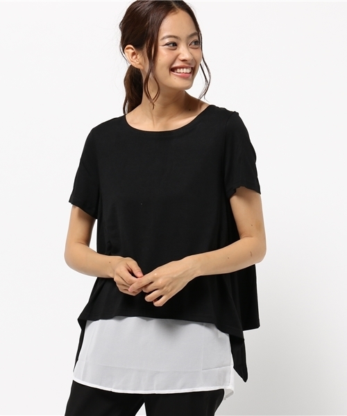 Re:EDIT（リエディ）の「シフォン切り替えカットソートップス[夏新作][Re:EDIT/リエディ]（Tシャツ/カットソー・レディース・ブラック×ブラック/ホワイト×ホワイト/グレー×ホワイト/カーキオリーブ/ブラック×ホワイト・MEDIUM）」の15枚目の写真