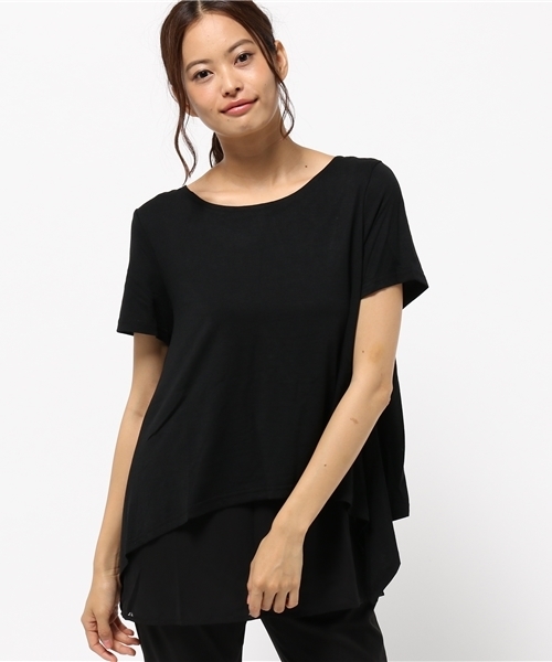 Re:EDIT（リエディ）の「シフォン切り替えカットソートップス[夏新作][Re:EDIT/リエディ]（Tシャツ/カットソー・レディース・ブラック×ブラック/ホワイト×ホワイト/グレー×ホワイト/カーキオリーブ/ブラック×ホワイト・MEDIUM）」の16枚目の写真