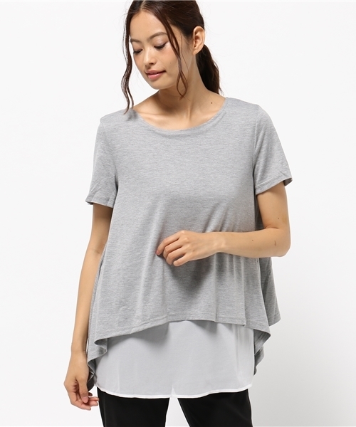 Re:EDIT（リエディ）の「シフォン切り替えカットソートップス[夏新作][Re:EDIT/リエディ]（Tシャツ/カットソー・レディース・ブラック×ブラック/ホワイト×ホワイト/グレー×ホワイト/カーキオリーブ/ブラック×ホワイト・MEDIUM）」の17枚目の写真