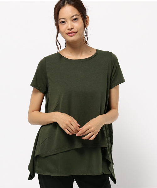 Re:EDIT（リエディ）の「シフォン切り替えカットソートップス[夏新作][Re:EDIT/リエディ]（Tシャツ/カットソー・レディース・ブラック×ブラック/ホワイト×ホワイト/グレー×ホワイト/カーキオリーブ/ブラック×ホワイト・MEDIUM）」の11枚目の写真