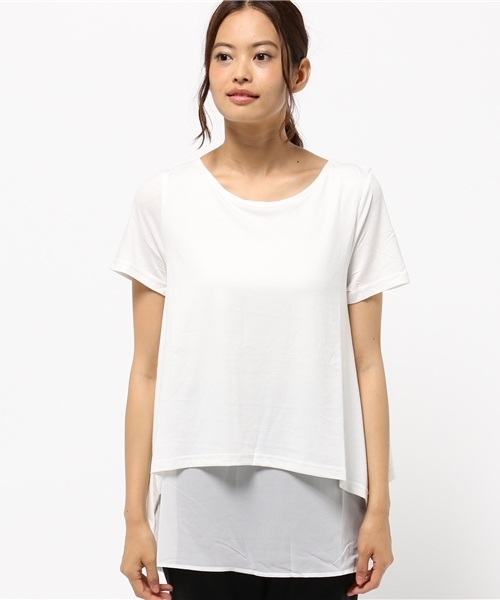 Re:EDIT（リエディ）の「シフォン切り替えカットソートップス[夏新作][Re:EDIT/リエディ]（Tシャツ/カットソー・レディース・ブラック×ブラック/ホワイト×ホワイト/グレー×ホワイト/カーキオリーブ/ブラック×ホワイト・MEDIUM）」の6枚目の写真