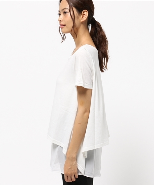 Re:EDIT（リエディ）の「シフォン切り替えカットソートップス[夏新作][Re:EDIT/リエディ]（Tシャツ/カットソー・レディース・ブラック×ブラック/ホワイト×ホワイト/グレー×ホワイト/カーキオリーブ/ブラック×ホワイト・MEDIUM）」の7枚目の写真