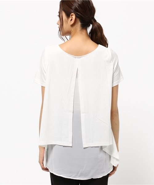 Re:EDIT（リエディ）の「シフォン切り替えカットソートップス[夏新作][Re:EDIT/リエディ]（Tシャツ/カットソー・レディース・ブラック×ブラック/ホワイト×ホワイト/グレー×ホワイト/カーキオリーブ/ブラック×ホワイト・MEDIUM）」の8枚目の写真