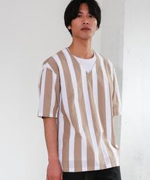 green label relaxing | SC 110/2/ストライプ V/ネック プルオーバーシャツ 5分袖(シャツ/ブラウス)