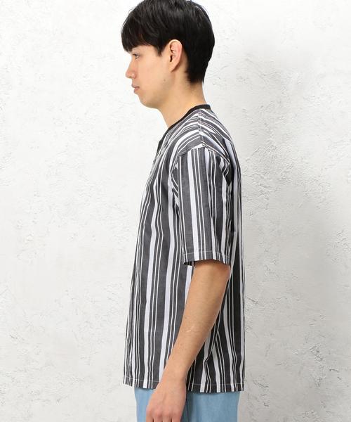 green label relaxing（グリーンレーベルリラクシング）の「SC 110/2/ストライプ V/ネック プルオーバーシャツ 5分袖 ◆（シャツ/ブラウス・メンズ・ブラック/ベージュ・LARGE/MEDIUM/SMALL）」の13枚目の写真