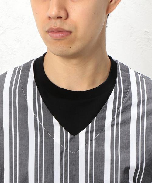 green label relaxing（グリーンレーベルリラクシング）の「SC 110/2/ストライプ V/ネック プルオーバーシャツ 5分袖 ◆（シャツ/ブラウス・メンズ・ブラック/ベージュ・LARGE/MEDIUM/SMALL）」の15枚目の写真