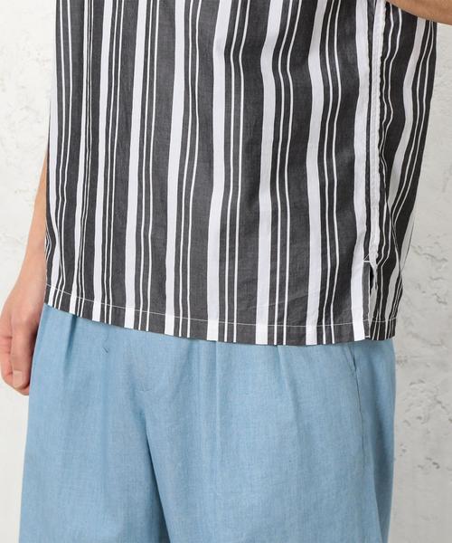 green label relaxing（グリーンレーベルリラクシング）の「SC 110/2/ストライプ V/ネック プルオーバーシャツ 5分袖 ◆（シャツ/ブラウス・メンズ・ブラック/ベージュ・LARGE/MEDIUM/SMALL）」の17枚目の写真