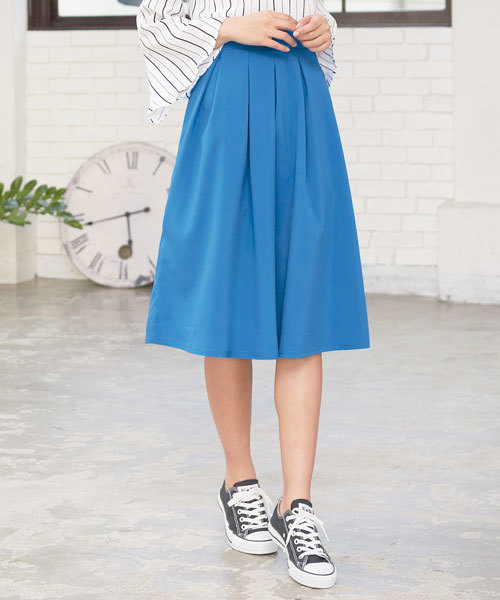 KOBE LETTUCE（コウベレタス）の「ウエストゴム☆ミディアム丈タックフレアスカート（スカート・レディース・ベージュ/ブルー/レッド/サックスブルー/ピンクベージュ/オフホワイト/ブラック/グリーン/ラベンダー/カーキ/イエロー/ネイビー/マスタード/モスグリーン/ボルドー/グリーン系その他/ブルー系その他/ブラック系その他/レッド系その他/パープル系その他/ホワイト系その他/イエロー系その他/ブルー系その他2/レッド系その他2/ピンク系その他/グリーン系その他2・FREE）」の13枚目の写真