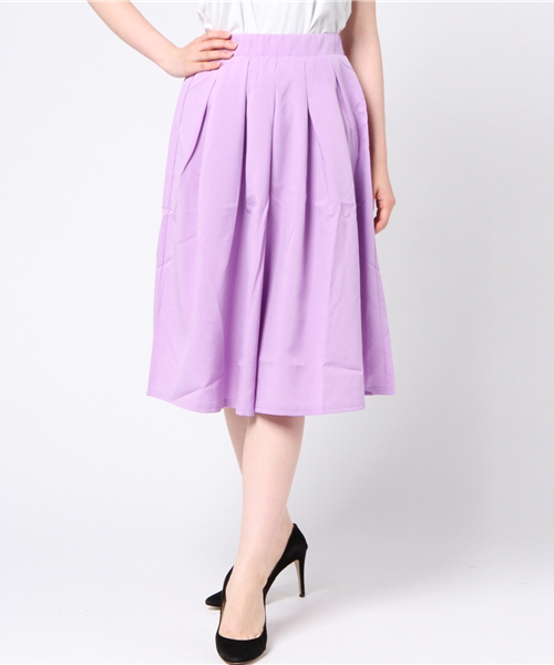 KOBE LETTUCE（コウベレタス）の「ウエストゴム☆ミディアム丈タックフレアスカート（スカート・レディース・ベージュ/ブルー/レッド/サックスブルー/ピンクベージュ/オフホワイト/ブラック/グリーン/ラベンダー/カーキ/イエロー/ネイビー/マスタード/モスグリーン/ボルドー/グリーン系その他/ブルー系その他/ブラック系その他/レッド系その他/パープル系その他/ホワイト系その他/イエロー系その他/ブルー系その他2/レッド系その他2/ピンク系その他/グリーン系その他2・FREE）」の16枚目の写真