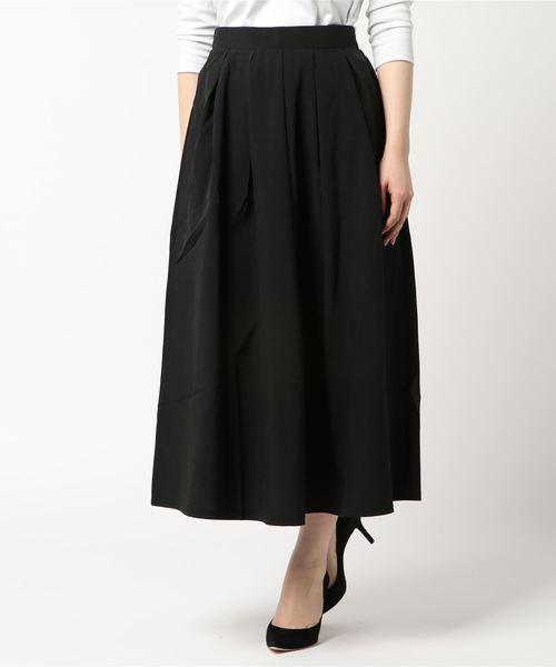 KOBE LETTUCE（コウベレタス）の「ウエストゴム☆ミディアム丈タックフレアスカート（スカート・レディース・ベージュ/ブルー/レッド/サックスブルー/ピンクベージュ/オフホワイト/ブラック/グリーン/ラベンダー/カーキ/イエロー/ネイビー/マスタード/モスグリーン/ボルドー/グリーン系その他/ブルー系その他/ブラック系その他/レッド系その他/パープル系その他/ホワイト系その他/イエロー系その他/ブルー系その他2/レッド系その他2/ピンク系その他/グリーン系その他2・FREE）」の5枚目の写真