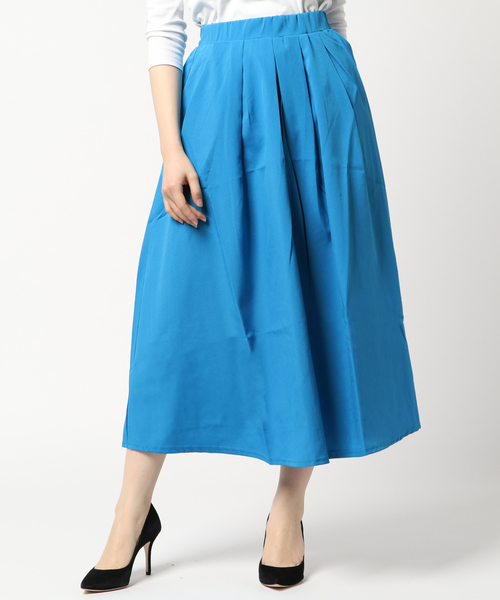 KOBE LETTUCE（コウベレタス）の「ウエストゴム☆ミディアム丈タックフレアスカート（スカート・レディース・ベージュ/ブルー/レッド/サックスブルー/ピンクベージュ/オフホワイト/ブラック/グリーン/ラベンダー/カーキ/イエロー/ネイビー/マスタード/モスグリーン/ボルドー/グリーン系その他/ブルー系その他/ブラック系その他/レッド系その他/パープル系その他/ホワイト系その他/イエロー系その他/ブルー系その他2/レッド系その他2/ピンク系その他/グリーン系その他2・FREE）」の14枚目の写真