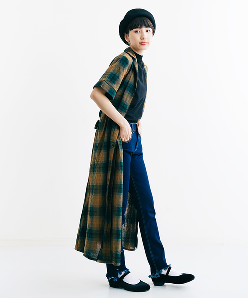 MERLOT（メルロー）の「シャドウチェック柄シャツワンピース1179（シャツワンピース・レディース・ネイビー/レッド/グリーン・FREE）」の4枚目の写真