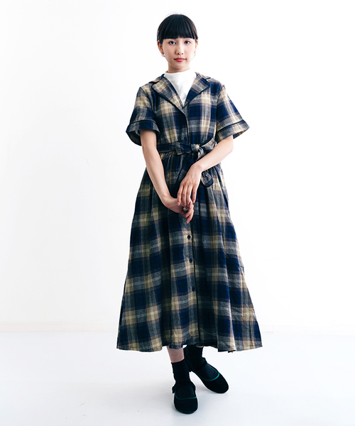 MERLOT（メルロー）の「シャドウチェック柄シャツワンピース1179（シャツワンピース・レディース・ネイビー/レッド/グリーン・FREE）」の5枚目の写真