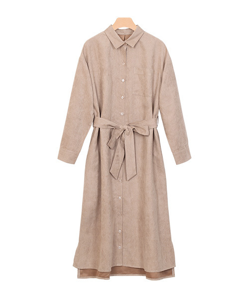 Pierrot(ピエロ)の「スエードタッチ 2wayロングシャツワンピース(シャツワンピース・レディース・ネイビー/ブラウン/カーキ/オレンジ系その他/グレイッシュベージュ/レンガ・L/M)」の3枚目の写真