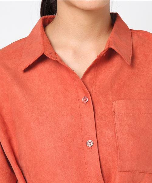 Pierrot(ピエロ)の「スエードタッチ 2wayロングシャツワンピース(シャツワンピース・レディース・ネイビー/ブラウン/カーキ/オレンジ系その他/グレイッシュベージュ/レンガ・L/M)」の9枚目の写真