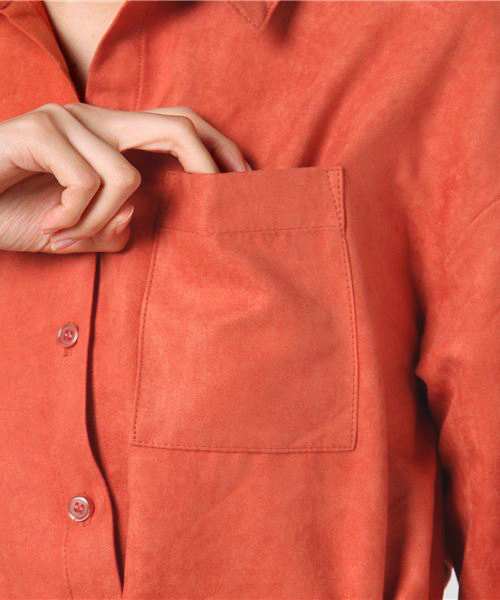 Pierrot(ピエロ)の「スエードタッチ 2wayロングシャツワンピース(シャツワンピース・レディース・ネイビー/ブラウン/カーキ/オレンジ系その他/グレイッシュベージュ/レンガ・L/M)」の12枚目の写真