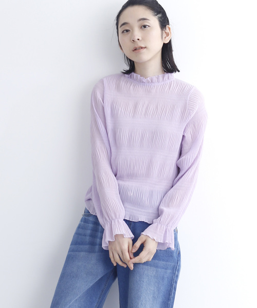 MERLOT(メルロー)の「シフォンプリーツフリル襟ブラウス1308(シャツ/ブラウス・レディース・ホワイト/ブラック/パープル/グリーン/ラベンダー/ライトグリーン・FREE)」の6枚目の写真