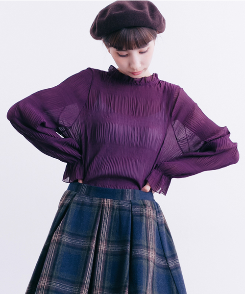 MERLOT(メルロー)の「シフォンプリーツフリル襟ブラウス1308(シャツ/ブラウス・レディース・ホワイト/ブラック/パープル/グリーン/ラベンダー/ライトグリーン・FREE)」の5枚目の写真