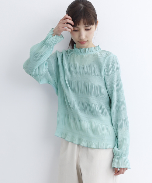 MERLOT(メルロー)の「シフォンプリーツフリル襟ブラウス1308(シャツ/ブラウス・レディース・ホワイト/ブラック/パープル/グリーン/ラベンダー/ライトグリーン・FREE)」の4枚目の写真
