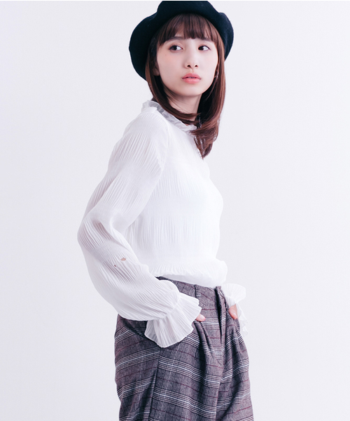 MERLOT(メルロー)の「シフォンプリーツフリル襟ブラウス1308(シャツ/ブラウス・レディース・ホワイト/ブラック/パープル/グリーン/ラベンダー/ライトグリーン・FREE)」の12枚目の写真