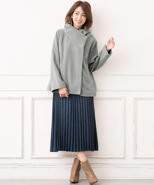 Pierrot（ピエロ）の「ウールタッチ フードショートコート（ダウンジャケット/コート・レディース・ブラック/杢グレー/ネイビー/キャメル/ブラウン系その他/チャコールグレー・M/L）」の16枚目の写真