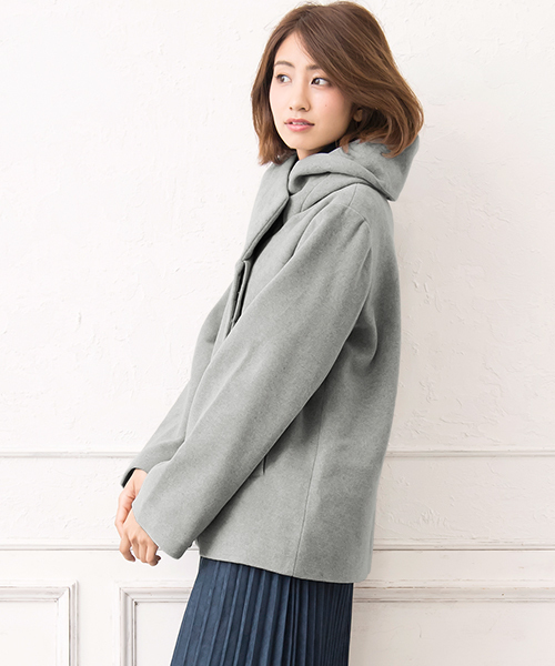 Pierrot（ピエロ）の「ウールタッチ フードショートコート（ダウンジャケット/コート・レディース・ブラック/杢グレー/ネイビー/キャメル/ブラウン系その他/チャコールグレー・M/L）」の15枚目の写真