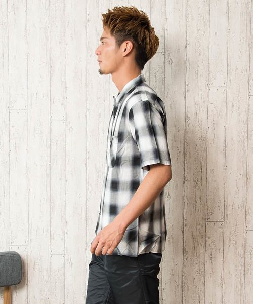 VINTAGE E.L. 綿レーヨンワンナップオープンカラー半袖チェックシャツ / 77506 VINTAGE E.L. 綿レーヨンワンナップオープンカラー半袖チェックシャツ / 77506