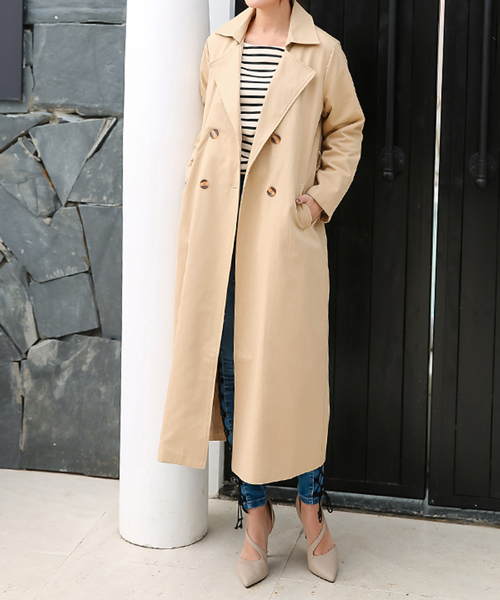 Futier land(フューティアランド)の「超ロング丈ベーシック・スプリングコート(トレンチコート・レディース・ベージュ/ネイビー/カーキ/ライトイエロー/ブラウン系その他/チャコールグレー・MEDIUM/LARGE)」の7枚目の写真