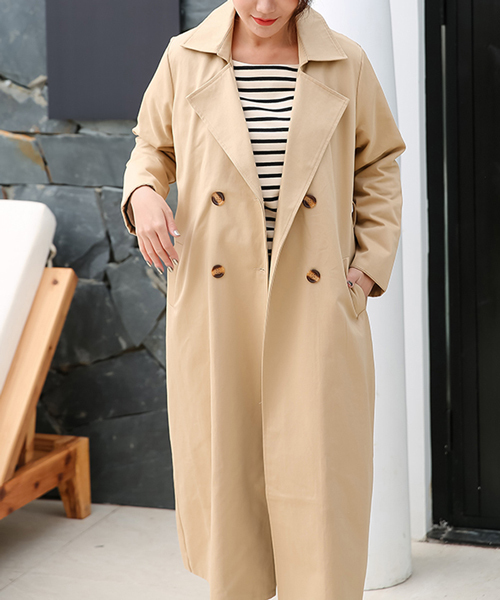 Futier land(フューティアランド)の「超ロング丈ベーシック・スプリングコート(トレンチコート・レディース・ベージュ/ネイビー/カーキ/ライトイエロー/ブラウン系その他/チャコールグレー・MEDIUM/LARGE)」の9枚目の写真