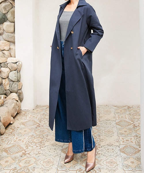 Futier land(フューティアランド)の「超ロング丈ベーシック・スプリングコート(トレンチコート・レディース・ベージュ/ネイビー/カーキ/ライトイエロー/ブラウン系その他/チャコールグレー・MEDIUM/LARGE)」の21枚目の写真