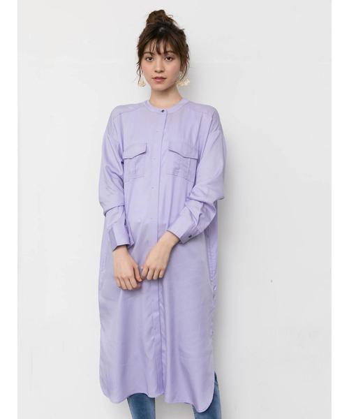 Editt by YECCA VECCA(エディットバイイェッカヴェッカ)の「P.テンセルシャツワンピース(シャツワンピース・レディース・カーキ/ラベンダー/ライトベージュ・FREE)」の6枚目の写真