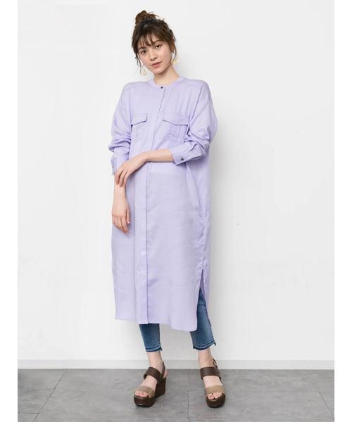 Editt by YECCA VECCA(エディットバイイェッカヴェッカ)の「P.テンセルシャツワンピース(シャツワンピース・レディース・カーキ/ラベンダー/ライトベージュ・FREE)」の9枚目の写真