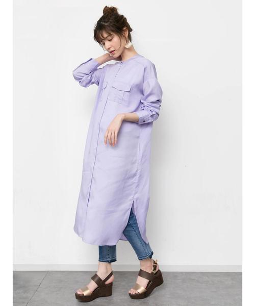 Editt by YECCA VECCA(エディットバイイェッカヴェッカ)の「P.テンセルシャツワンピース(シャツワンピース・レディース・カーキ/ラベンダー/ライトベージュ・FREE)」の1枚目の写真