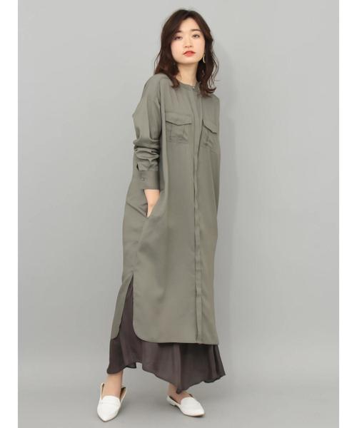 Editt by YECCA VECCA(エディットバイイェッカヴェッカ)の「P.テンセルシャツワンピース(シャツワンピース・レディース・カーキ/ラベンダー/ライトベージュ・FREE)」の3枚目の写真