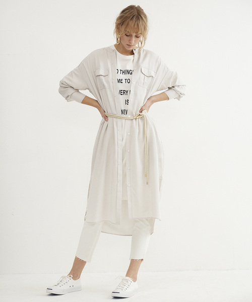 Editt by YECCA VECCA(エディットバイイェッカヴェッカ)の「P.テンセルシャツワンピース(シャツワンピース・レディース・カーキ/ラベンダー/ライトベージュ・FREE)」の2枚目の写真