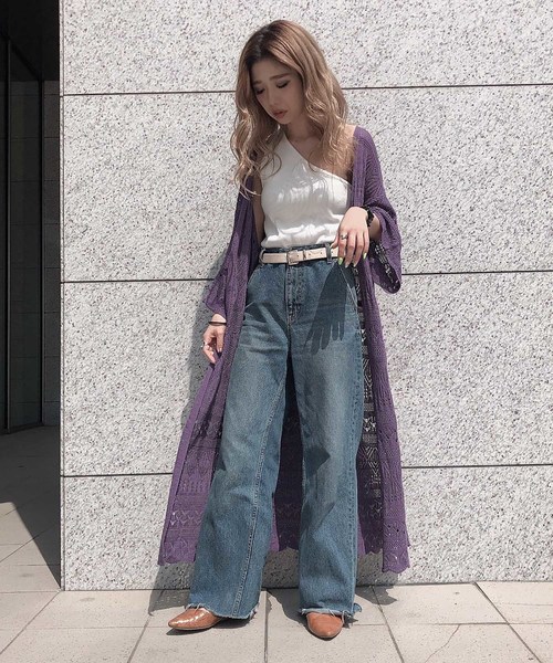 FREE'S MART（フリーズマート）の「透かし編みロングカーデ（カーディガン/ボレロ・レディース・ベージュ/パープル/ブラウン・FREE）」の3枚目の写真