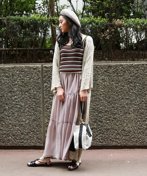 FREE'S MART（フリーズマート）の「透かし編みロングカーデ（カーディガン/ボレロ・レディース・ベージュ/パープル/ブラウン・FREE）」の9枚目の写真