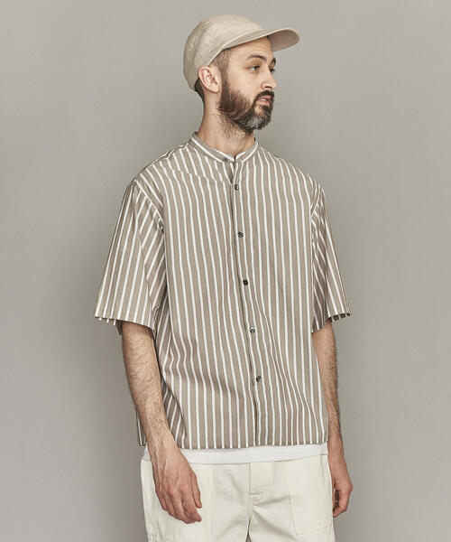 BEAUTY&YOUTH UNITED ARROWS（ビューティーアンドユースユナイテッドアローズ）の「BY ストライプ バンドカラー ワイドフォルム ボックス シャツ -MADE IN JAPAN-（シャツ/ブラウス・メンズ・ライトグレー/グレー・S/M/L/XL）」の4枚目の写真