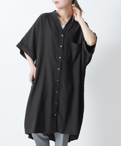 n'OrLABEL（ノアールレーベル）の「『スキッパーノーカラーシャツワンピ』（シャツワンピース・レディース・ライトカーキ/ブラック/オフホワイト/ラベンダー・FREE）」の21枚目の写真