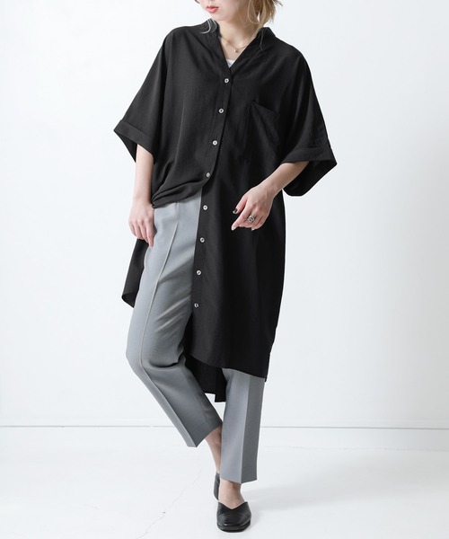 n'OrLABEL（ノアールレーベル）の「『スキッパーノーカラーシャツワンピ』（シャツワンピース・レディース・ライトカーキ/ブラック/オフホワイト/ラベンダー・FREE）」の18枚目の写真